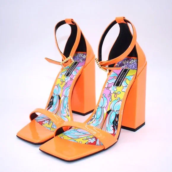 VERSACE Fluo Patent Leather Sandals Orange Size 37 EU US